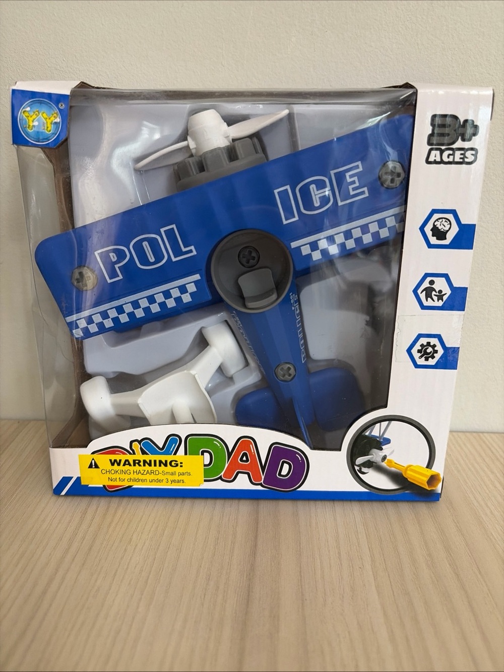 Diy Dad New! Kids assembly Police Plane Toy - Blue and White